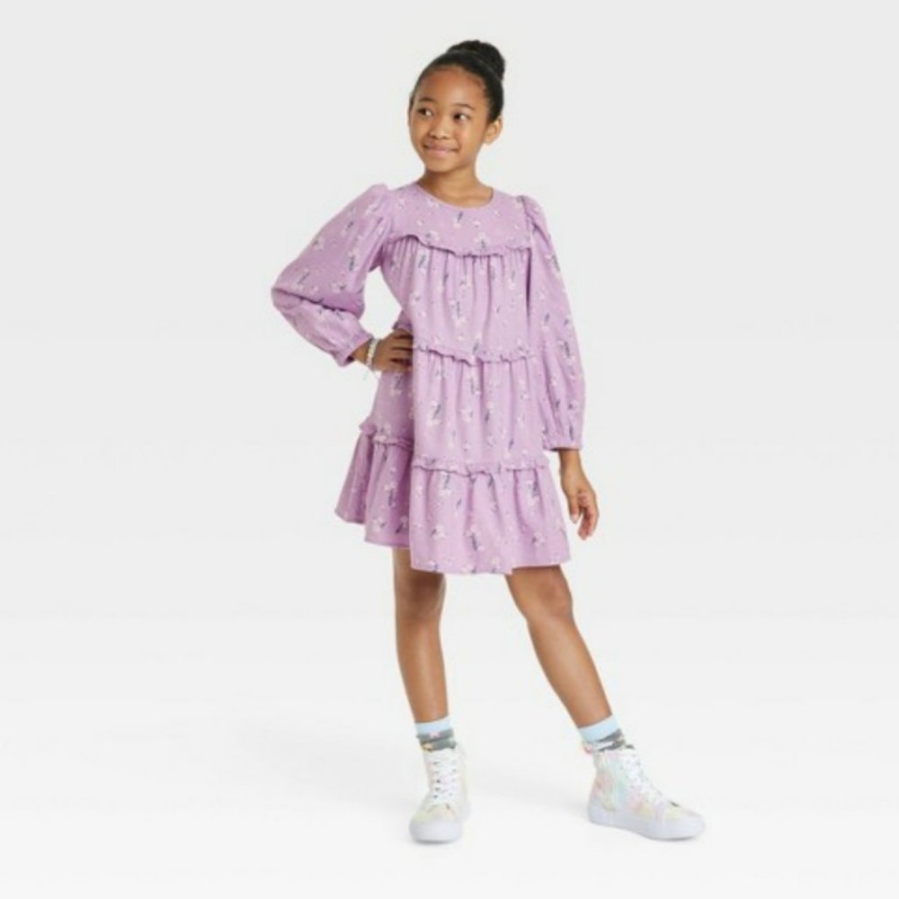 New, Girls size XL, Girls Long Sleeve Woven Dress, Dusty Violet, Cat & Jack